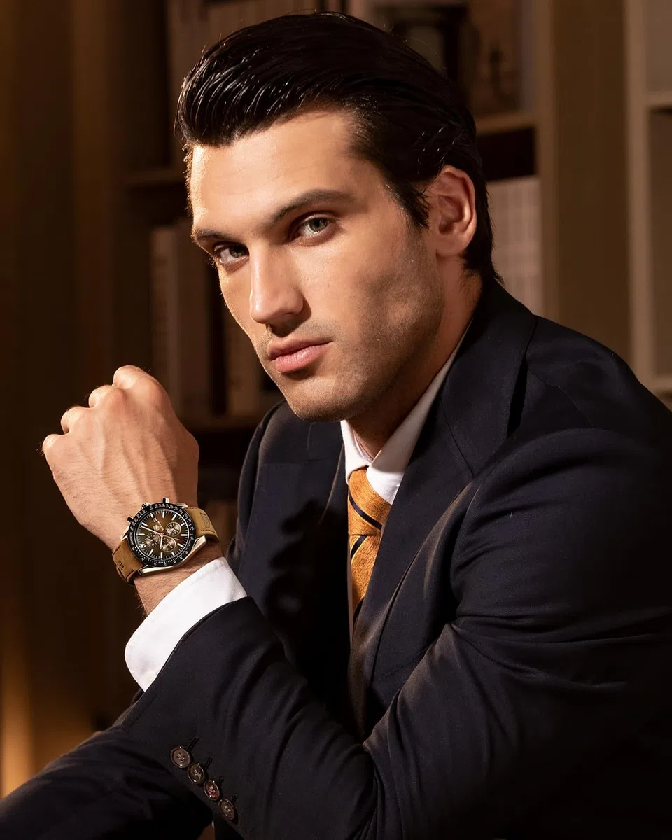 BENYAR BY herrenuhr Braun Leder Strap Quarz Chronograph Uhr Männer Datum Kalender Wasserdicht Armbanduhr Herren Sport mit Blau/Schwarz Zifferblatt