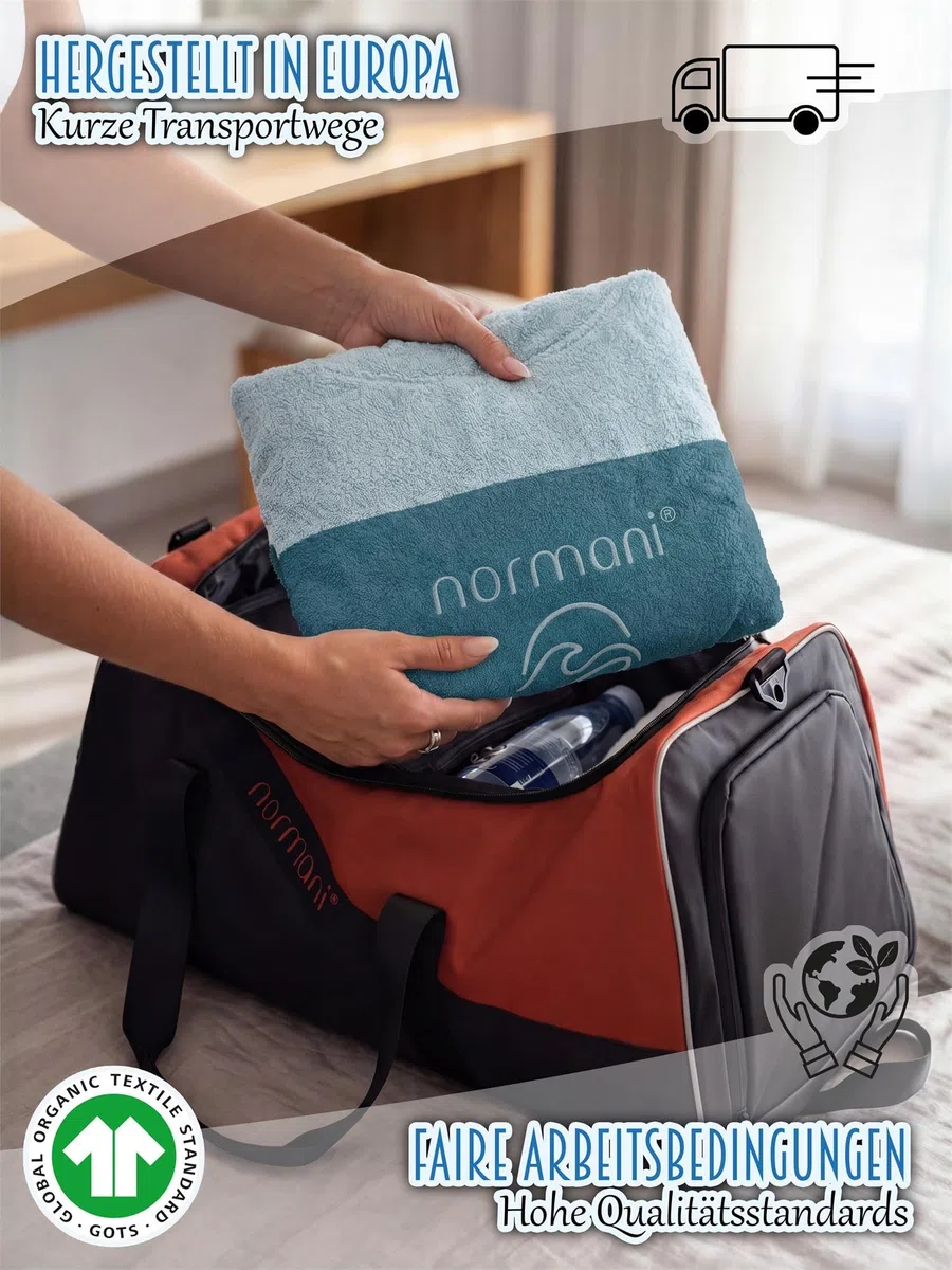 normani Badeponcho für Erwachsene aus Bio-Baumwolle - Strandponcho Surfer-Poncho mit Kapuze - Strand Umziehhilfe für Herren und Damen