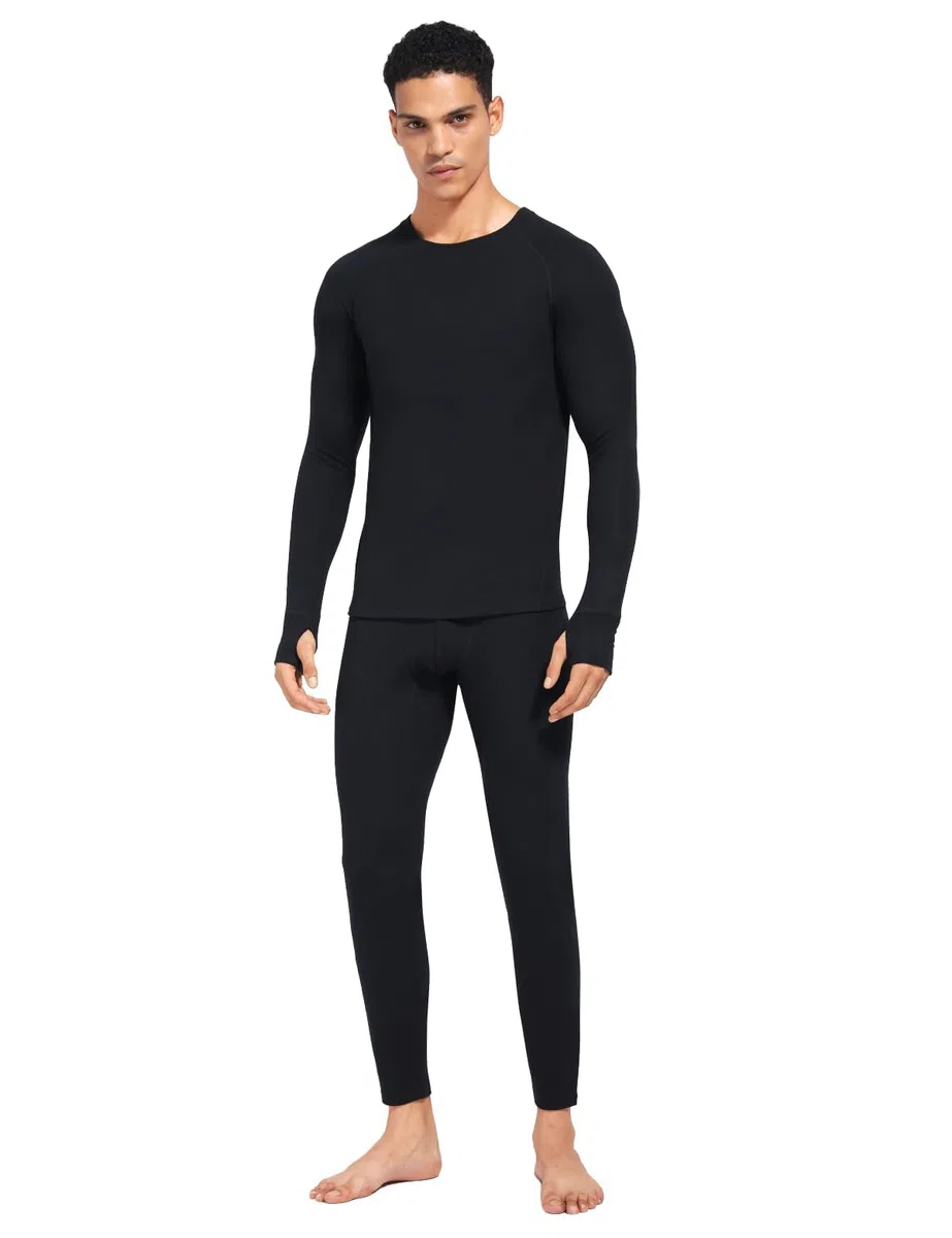Thermounterwäsche Herren mit Innenfleece, Thermounterhemd & Thermohosen Funktionsunterwäsche Set, Winter Warm Skiunterwäsche Thermowäsche Set