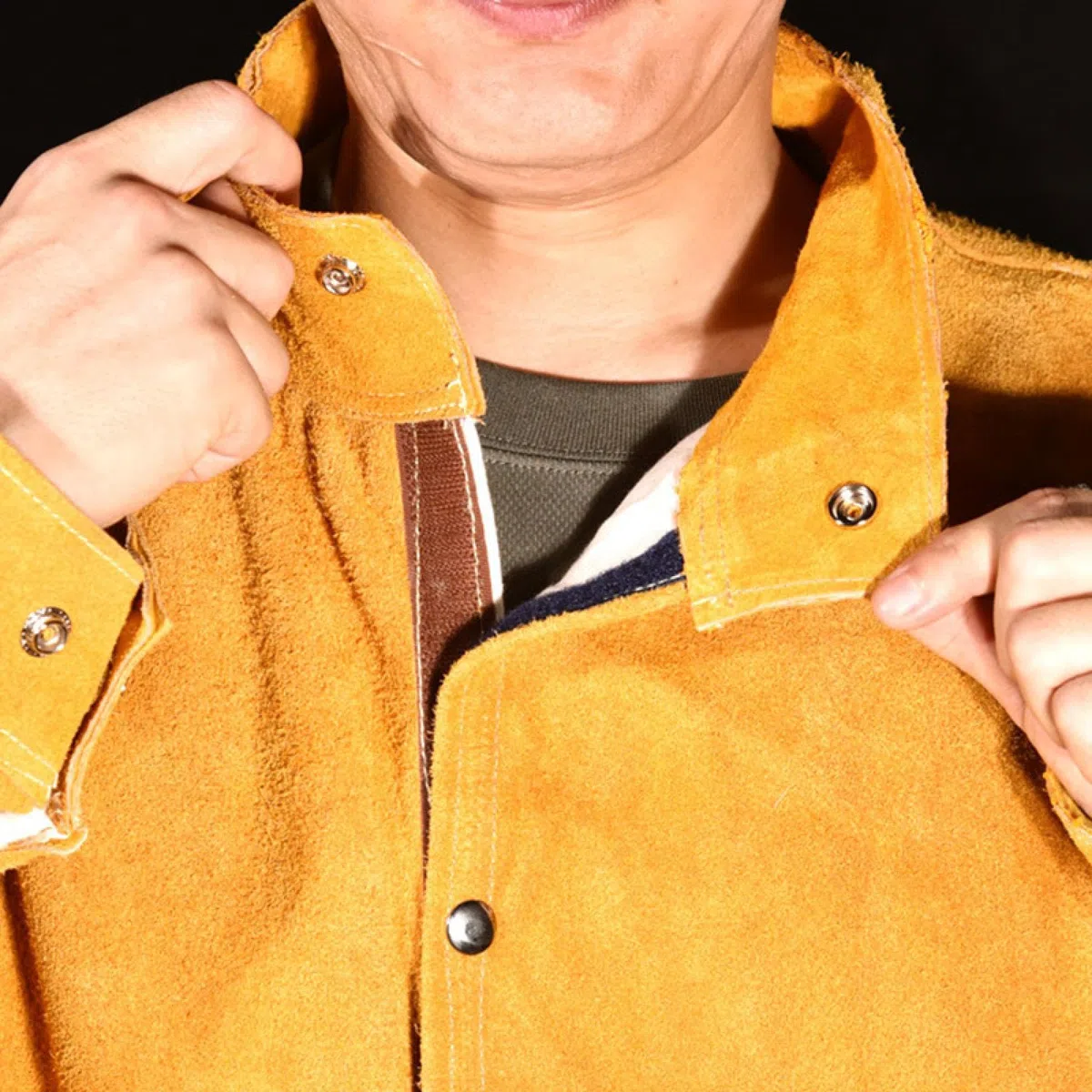 MavEry Schweißer Arbeitsuniform, Rindsleder Schweißanzug Langarm Schweißer Schutzkleidung Flammhemmend Anti-Verbrühungs-Anti-Lichtbogen-Leder