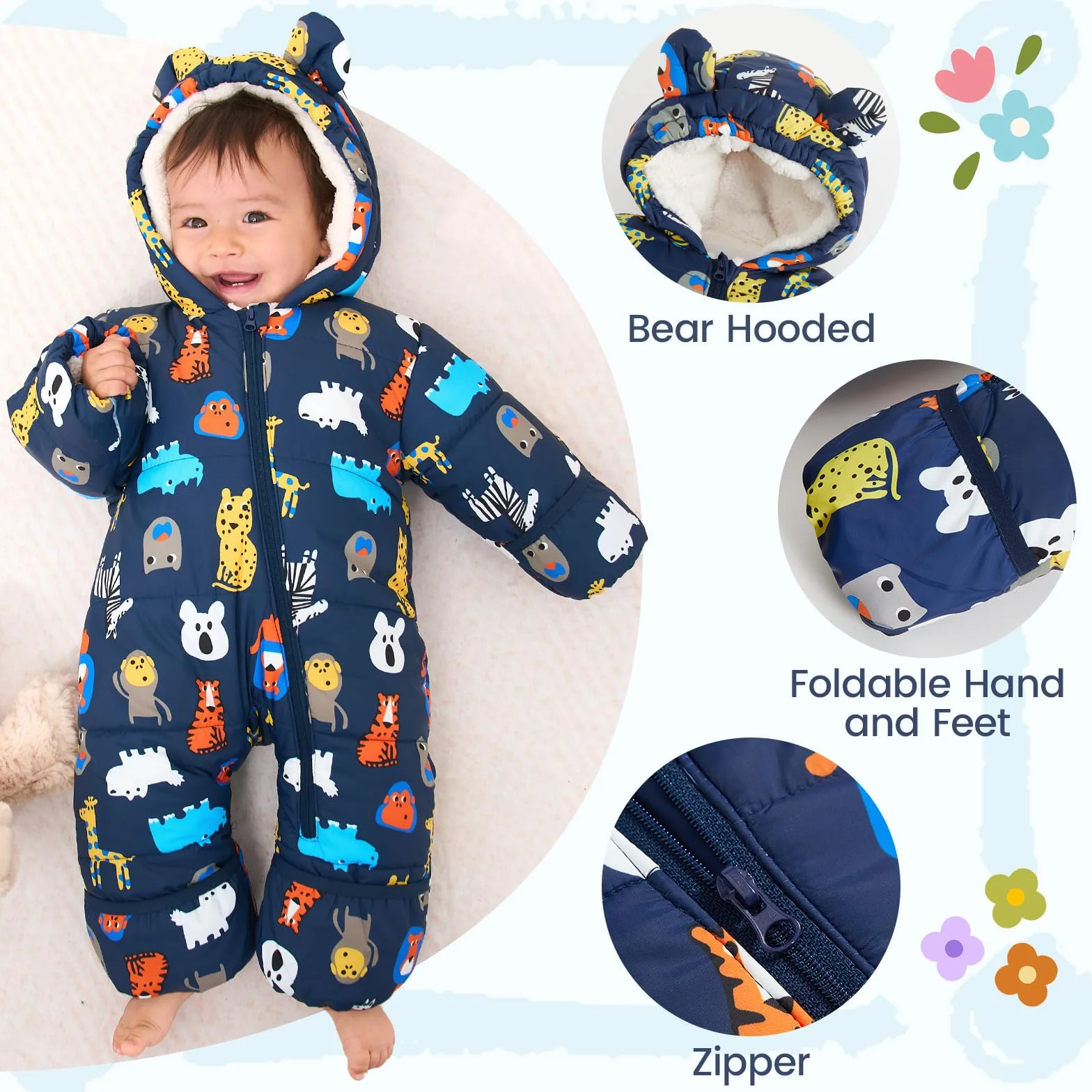 WYTbaby Baby Schneeanzug Warm Winteroverall Mit Kapuze Dick Jumpsuit für Jungen Mädchen 3-24 Monate