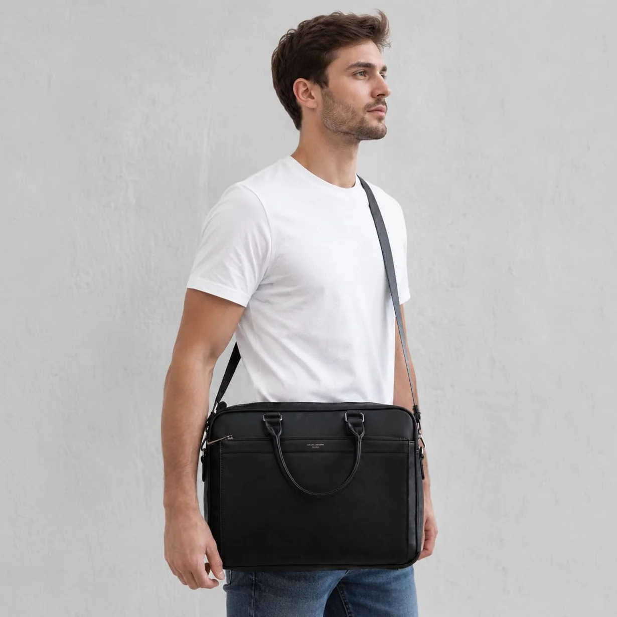 David Jones - Herren Große Aktentasche - Mann 15 Zoll Laptoptasche - PU Leder Arbeitstasche Business Handtasche Tragetasche - Henkeltasche Schultertasche Umhängetasche Messenger Bag Briefcase Schwarz