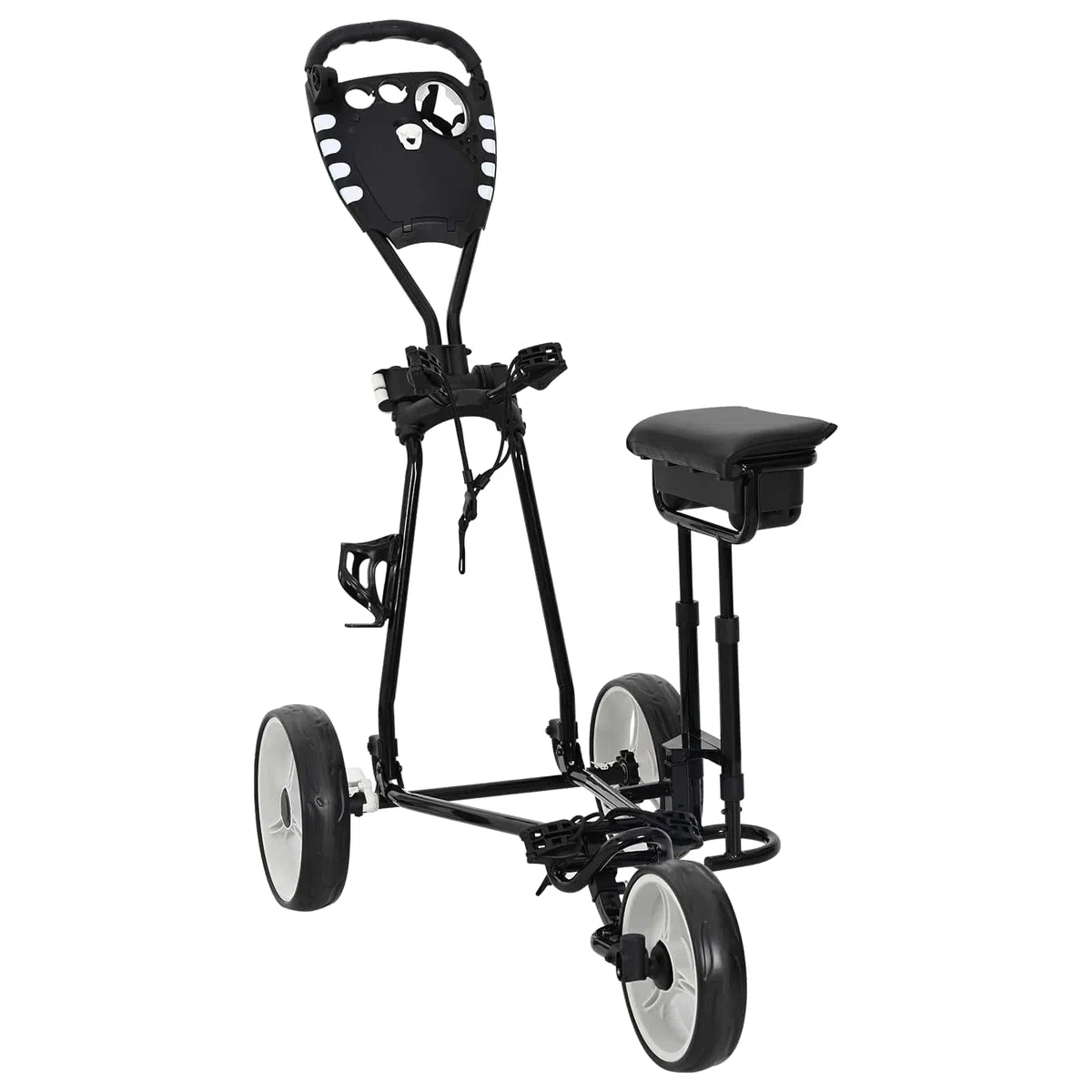 Golfwagen mit Sitz Klappbarer Golftrolley aus robustem Eisen 100x60x130cm für Golfzubehör Schwarz