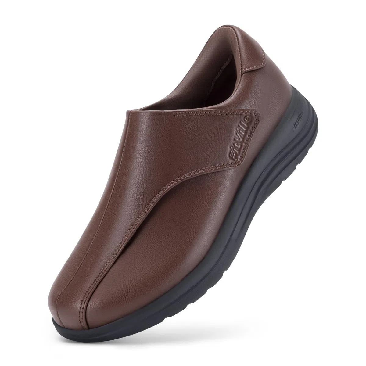 FitVille Damenschuhe Extra Weit Leder Sneaker mit Klettverschluss für breite Füße Weich Walking Freizeitschuhe