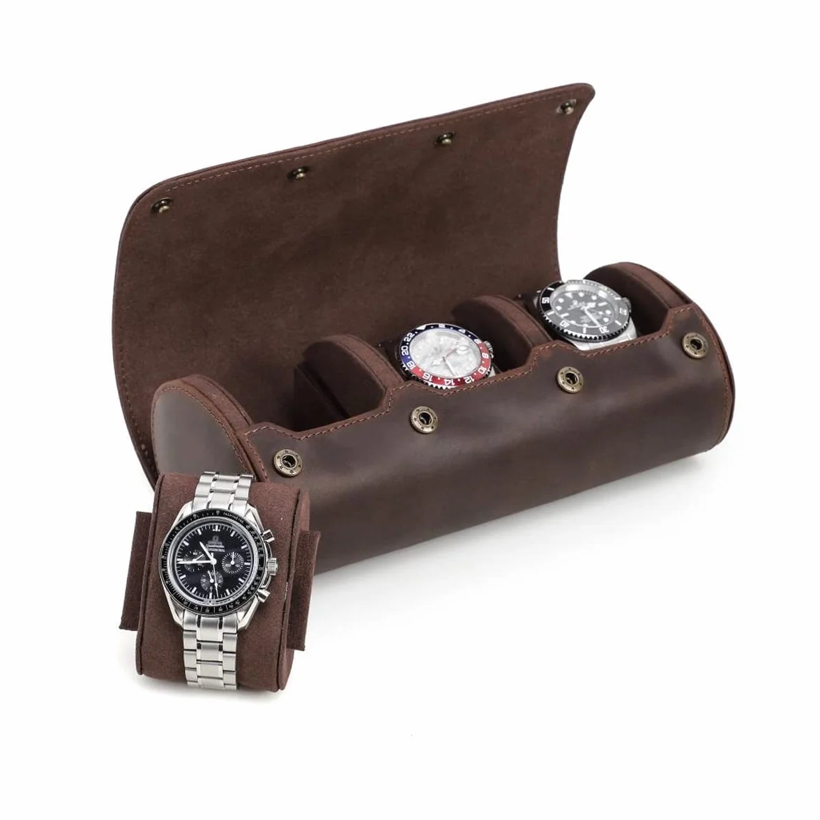 Hiram Echtes Leder 3 Uhren Reiseetui Rolle Handgefertigte Reiseaufbewahrung Uhrenbox Tragbarer Schmuck Organizer
