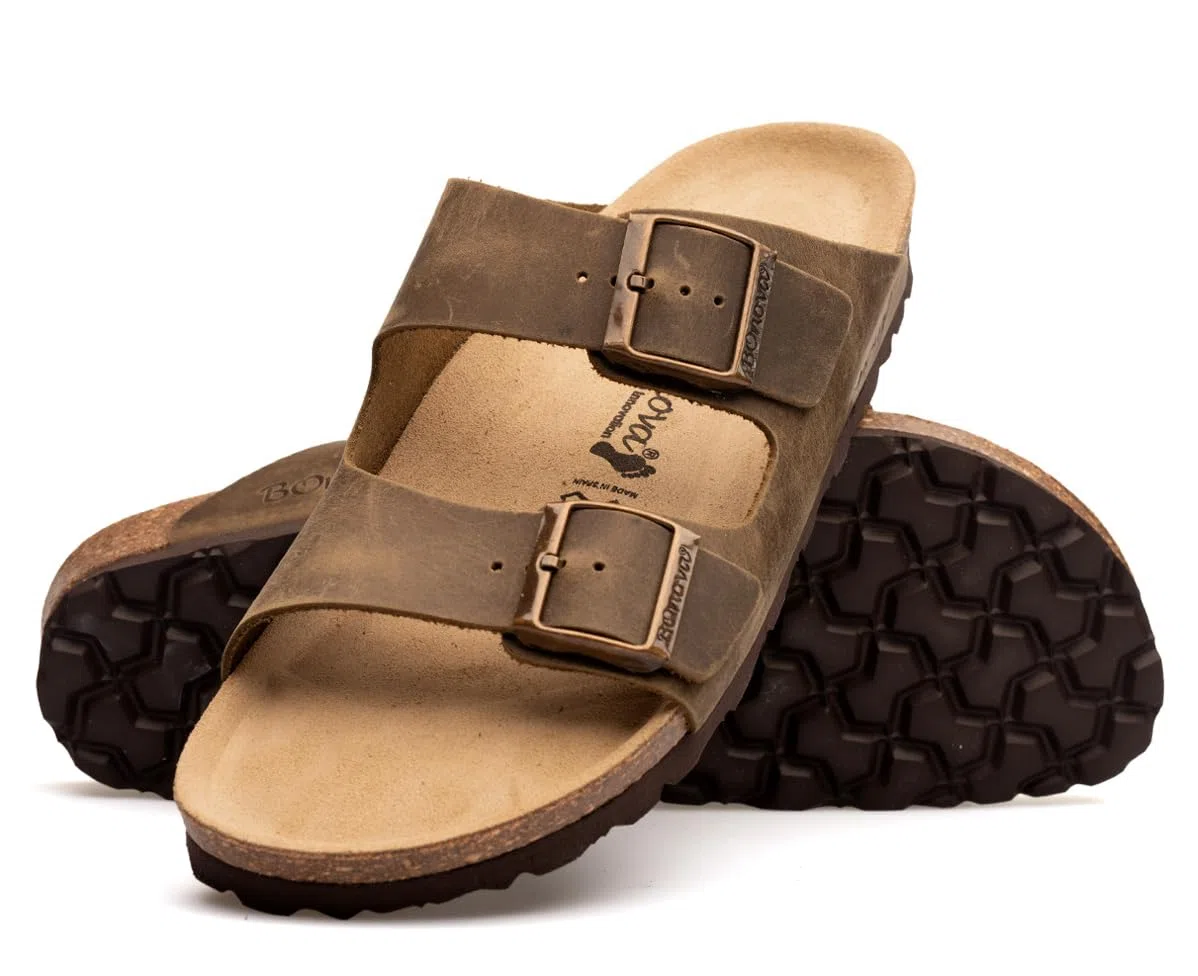 BOnova Schwanberg Echtleder Herren Pantolette in 2 Farben in Größen 40-48: Bequeme Hausschuhe aus Echtleder mit Kork-Fußbett - Sandalen hergestellt in der EU