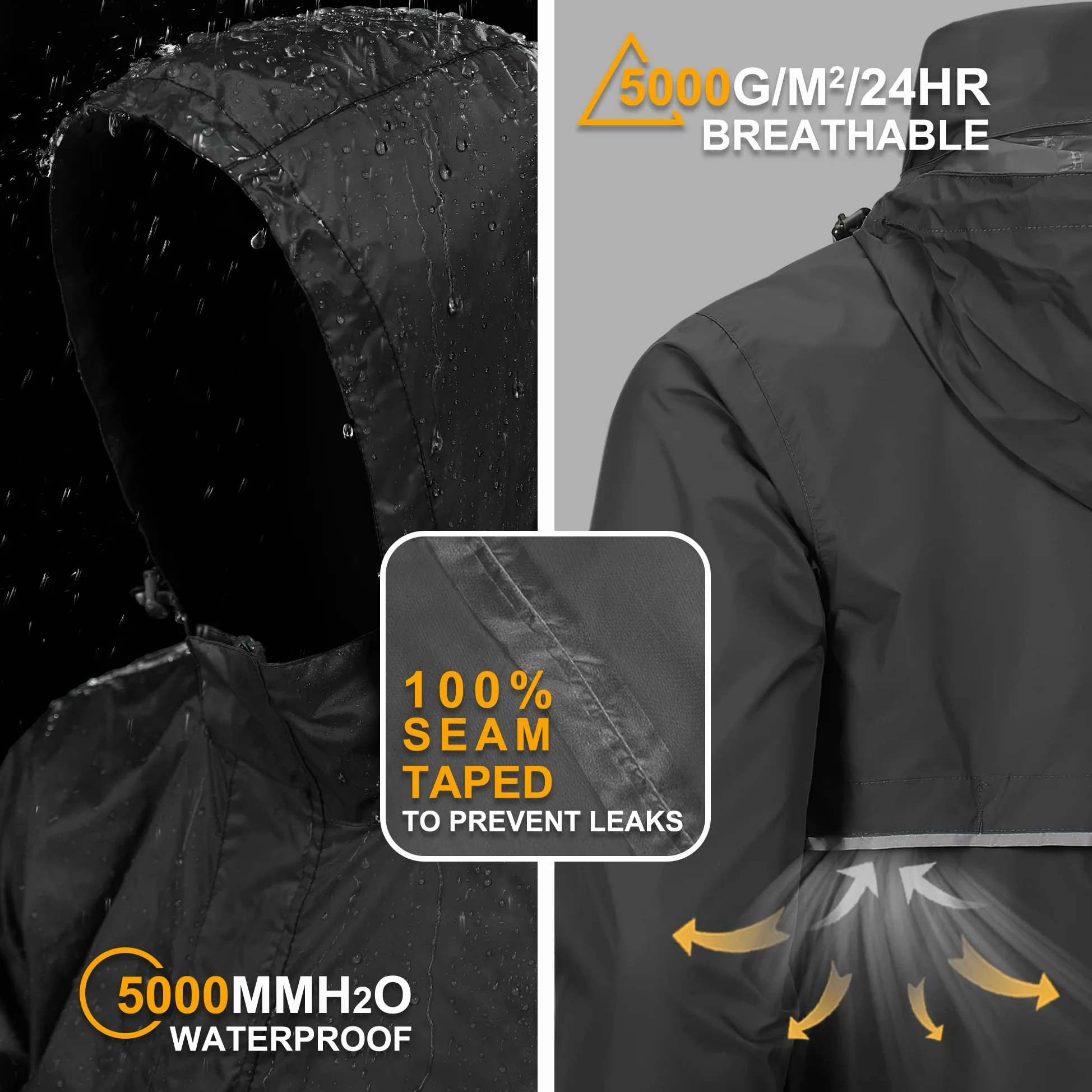 Outdoor Ventures Herren Regenjacke Wasserdichter Pullover mit Kapuze Packbare Reflektierende Jacke Leichte Fahrrad Windjacke Atmungsaktive Softshelljacke für Wandern Laufen Outdoor