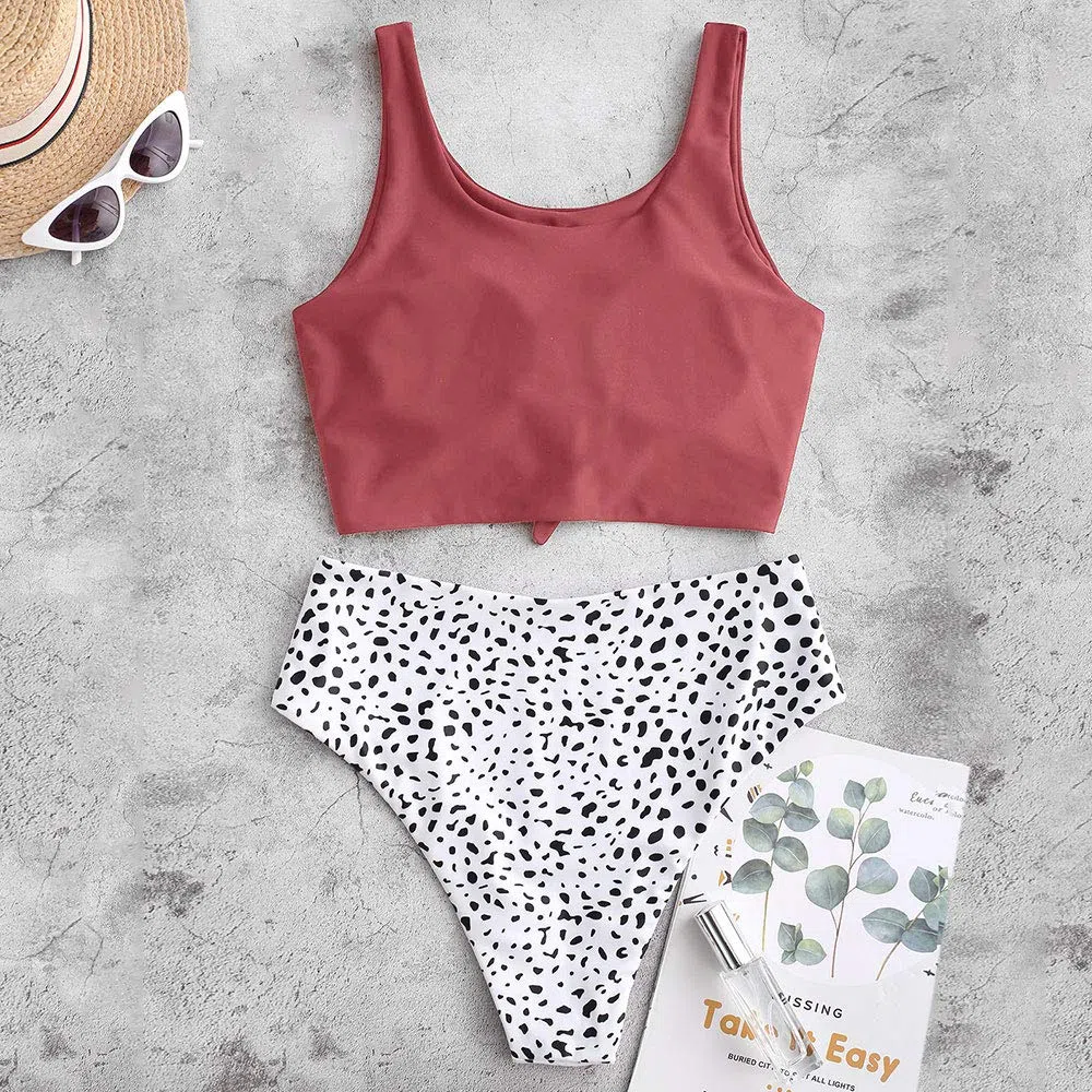ZAFUL Damen Zweiteiliger Tankini, gepolsterter Bikini mit Blumenmuster Schnür-Tankini Oberteil hochtaillierte Shorts Badeanzug
