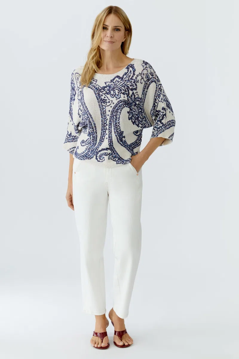 Oui Damen Pullover lässig geschnitten Print