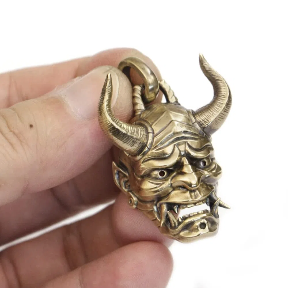 LINSION Herren-Anhänger aus Messing, japanischer Geist, Prajna, Totenkopf, Biker-Punk-Schmuck BR387, Large, Metall