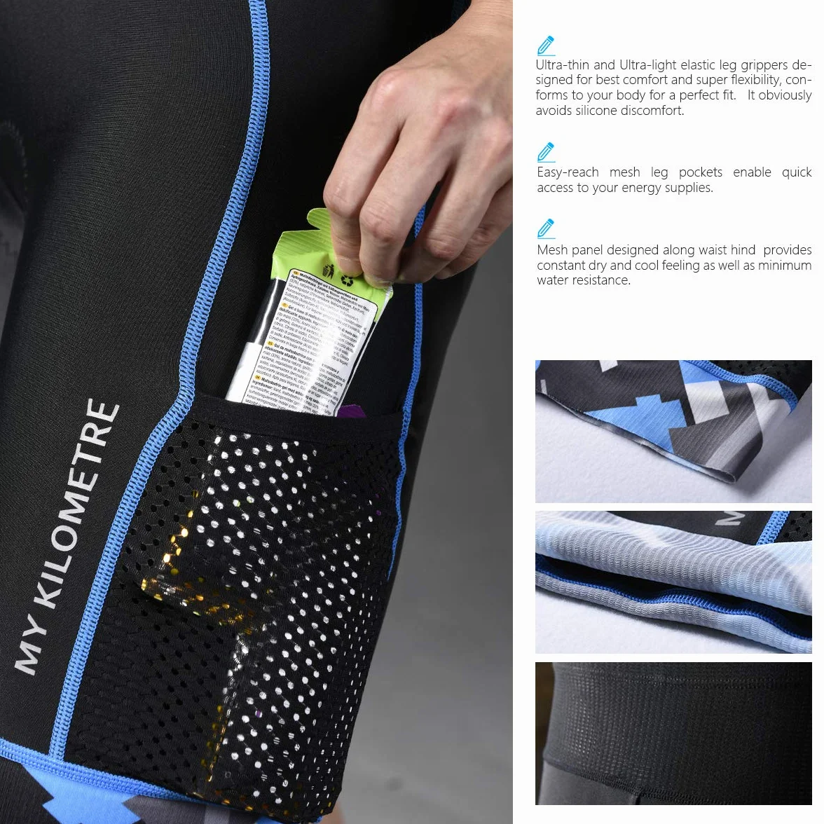 MY KILOMETRE Triathlon Hose Herren – Tri Shorts mit Kordelzug, Atmungsaktiv & Schnelltrocknend, 2 Seitentaschen für Schwimmen, Radfahren und Laufen