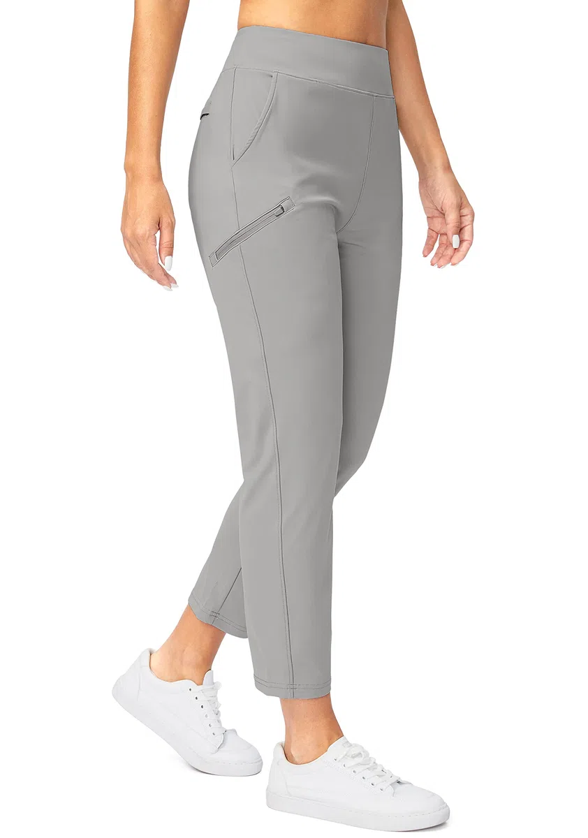 SANTINY Women's Golf Pants with 3 Zipper Pockets 7/8 Stretch High Waisted Ankle Pants for Women Travel Work