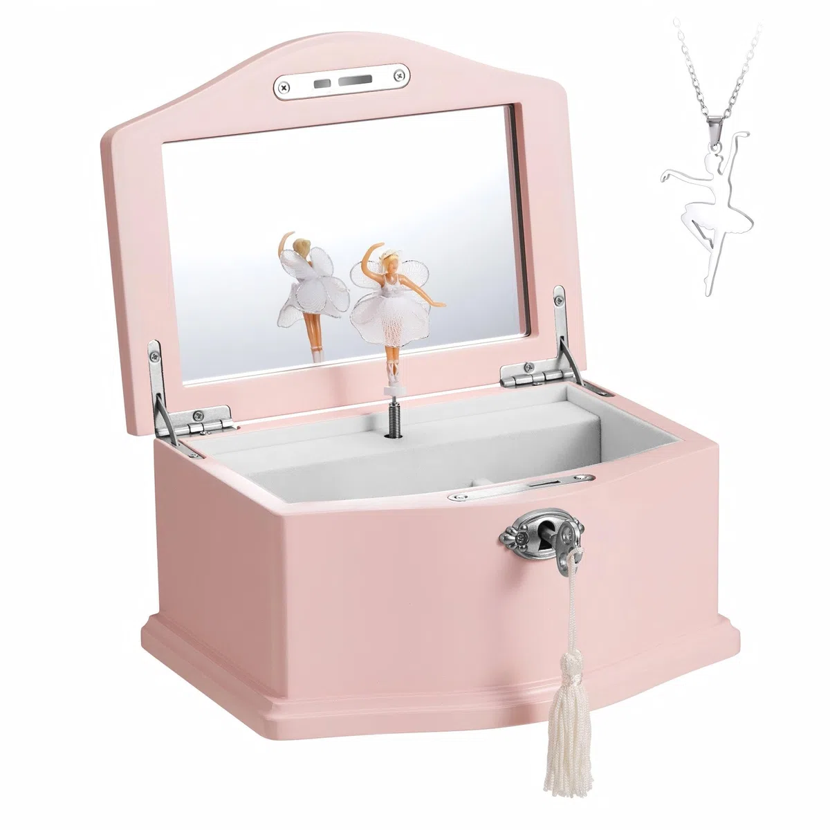 Musik-Schmuckschatulle aus Holz, Ballerina, mittelgroß, mit Spiegel und Schloss für Mädchen, Kinder-Schmuckaufbewahrung, Spieluhr, Geschenk für den Urlaub