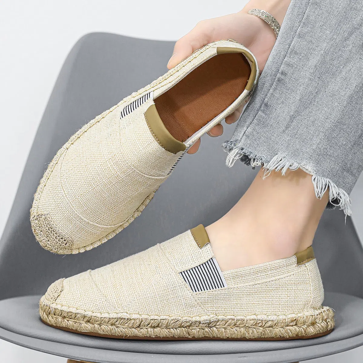 Alexis Leroy Herren Espadrilles Klassischer Espadrille-Slipper für Herren Flacher Slipper