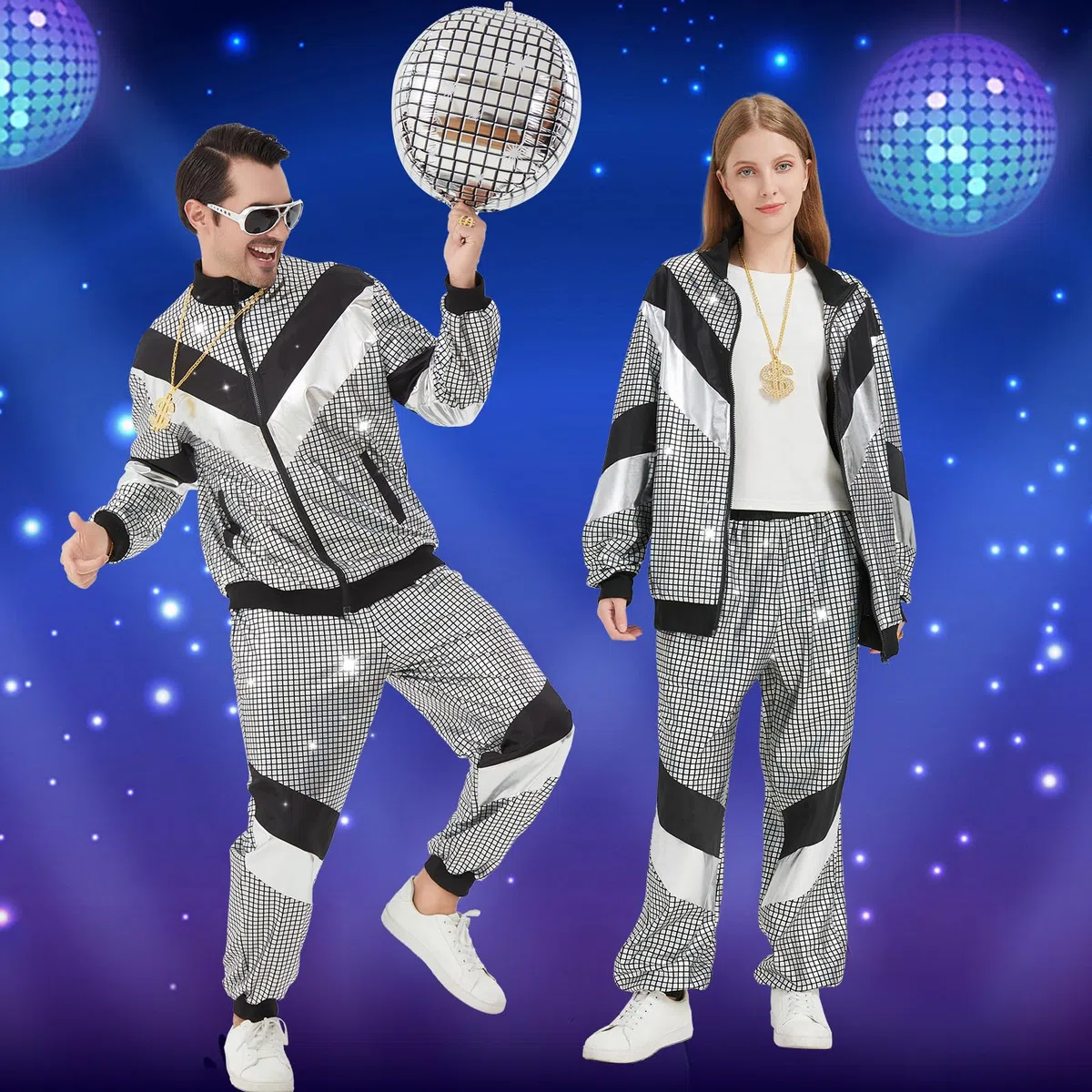 Ezuwail 80er Jahre Outfit Damen Herren - Disco-Outfit Jogginganzug Trainingsanzug Kostüm für Halloween Karneval Retro Kleidung