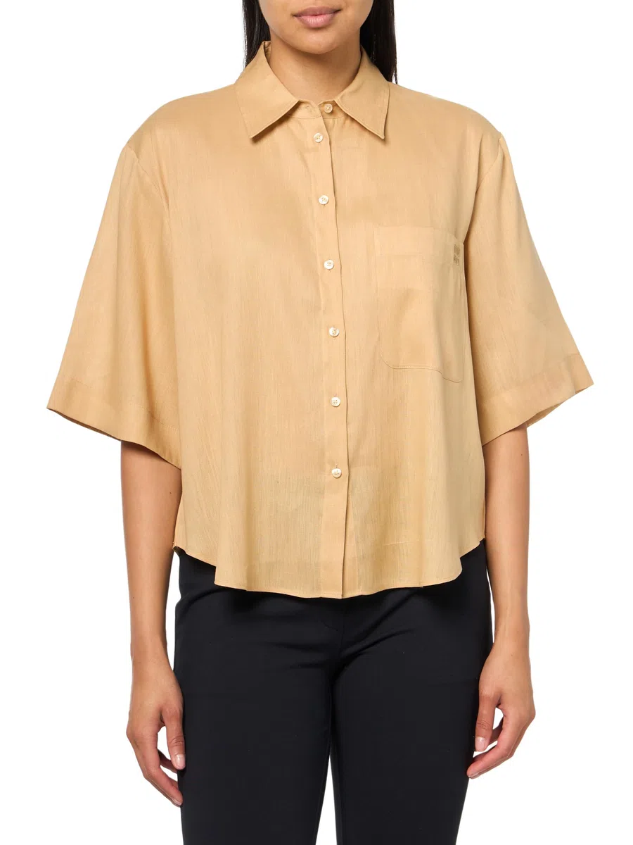 HUGO Damen Short Sleeve Button Down Linen Blend Shirt Kurzärmeliges Hemd mit Knopfleiste aus Leinen-Mischgewebe (1er Pack)