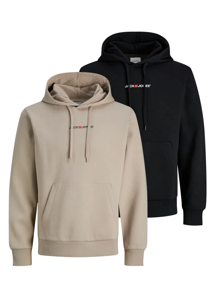 JACK & JONES Herren Hoodie 2er Pack – Kapuzenpullover Langarm aus Baumwolle Polyester Mix, Weiches Sweatshirt mit Kapuze, Pflegeleichte Hoodies für Männer, Streetwear Pullover für Freizeit und Alltag