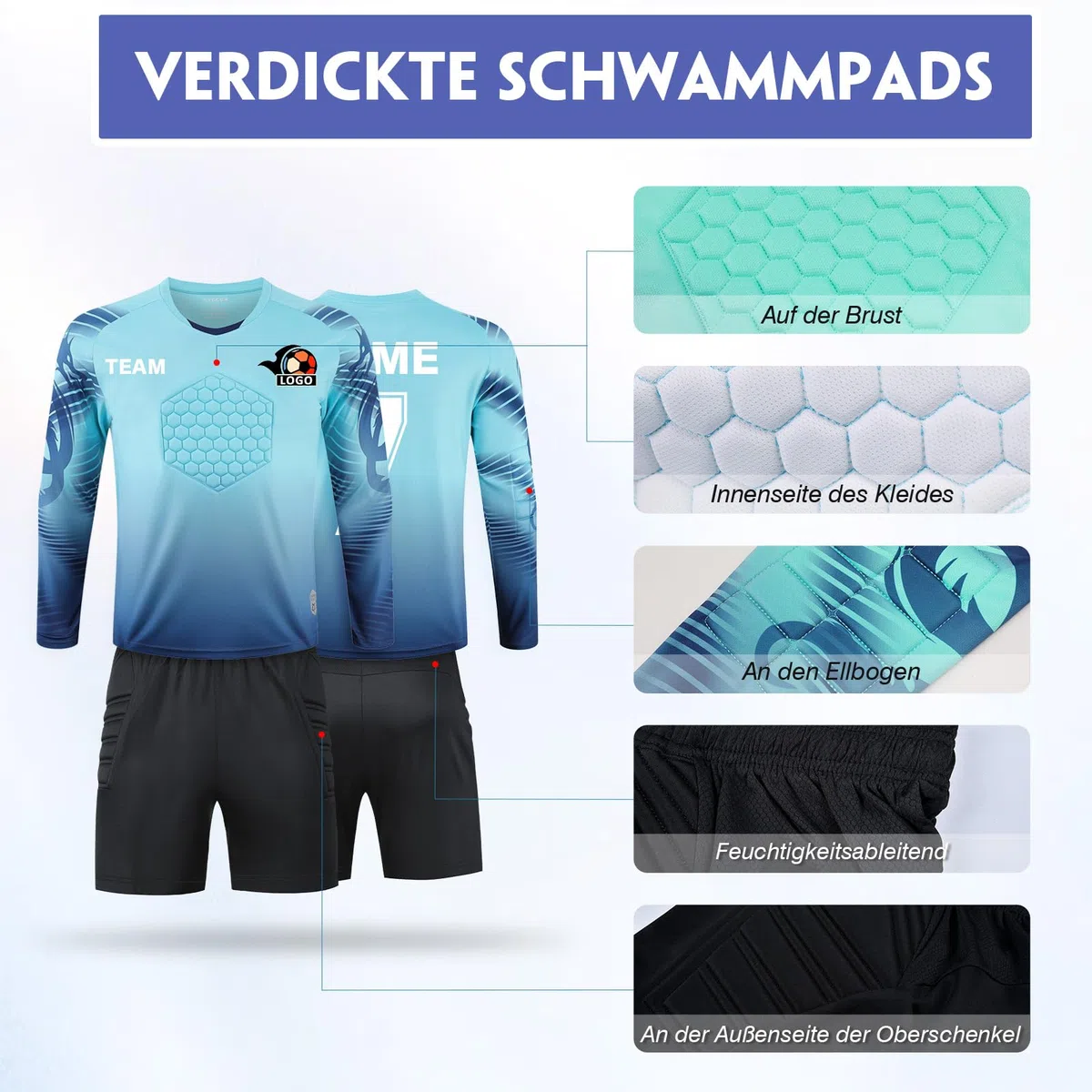 LAIFU Torwarttrikot Kinder Erwachsene Heim/Auswärts Torwarttrikot mit Namen Nummer Team Torwartset （Torwarttrikot + Torwarthose）