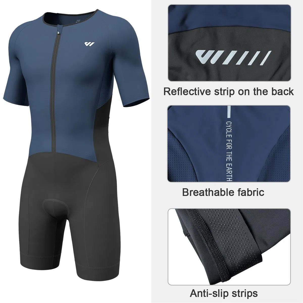 Wulibike Triathlon Anzug Herren Trisuit Kurzarm,Hohe Elastizität atmungsaktiv schnelltrocknend Tri Suit Triathlonanzug für Herren Rennen und Triathlon Wettkämpfe Blau 2025 XL