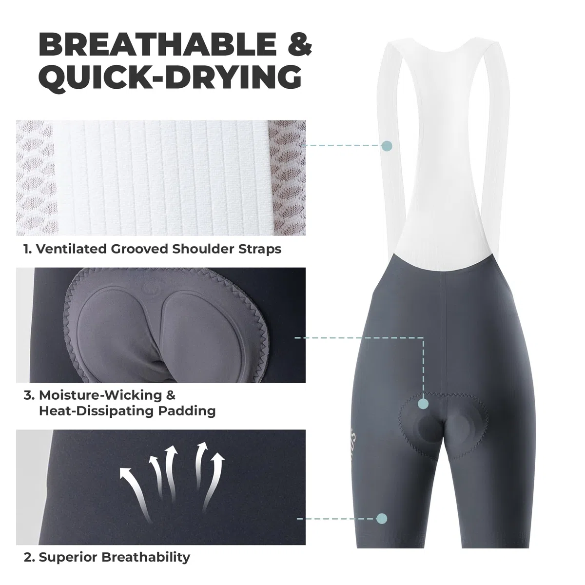 ROCKBROS Radlerhose mit Träger Gepolstert, Bib Shorts Herren, Fahrradhose Kurz, Atmungsaktive schnelltrocknende Radsport Trägerhosen für Rennrad & MTB
