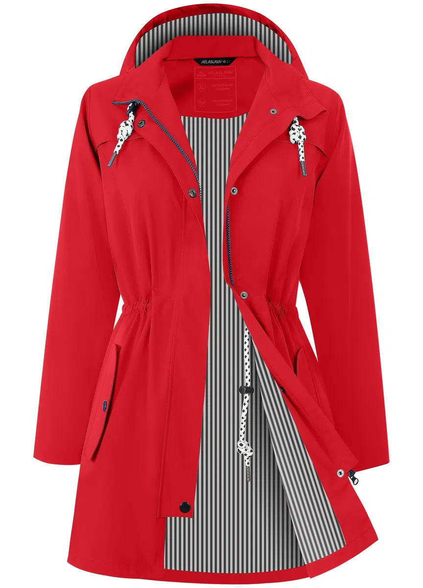 Regenjacke Regenmantel Damen Kapuze Lang Women Rain Jacket Frauen Übergangsjacke Softshelljacke Wasserdicht Trenchcoat Outdoor Schwarz S