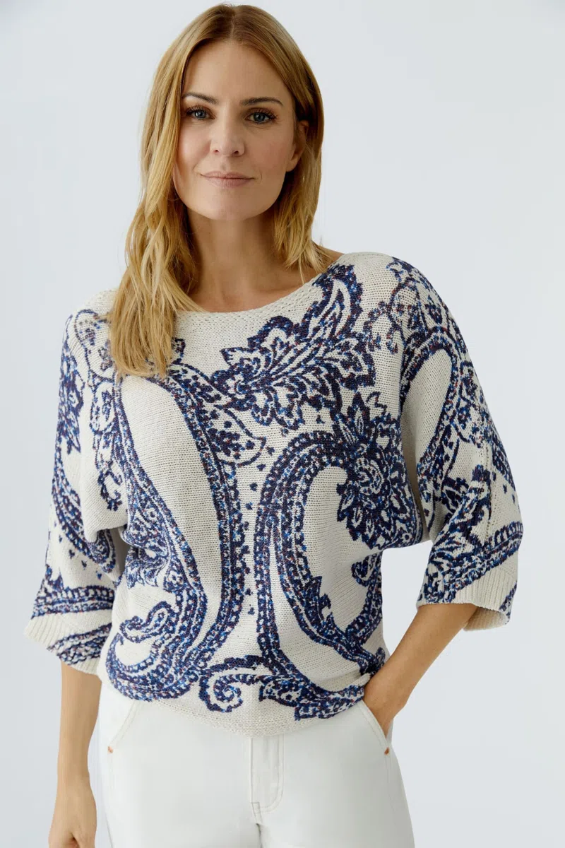 Oui Damen Pullover lässig geschnitten Print