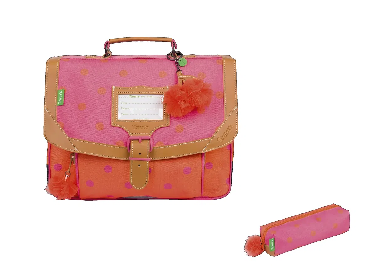 Blumie Shop Schulranzen-Set 35 cm + 1 rechteckiges Federmäppchen farblich sortiert + 1 Fantasie-Bleistift, Sidonie, Moyen, Klassisch