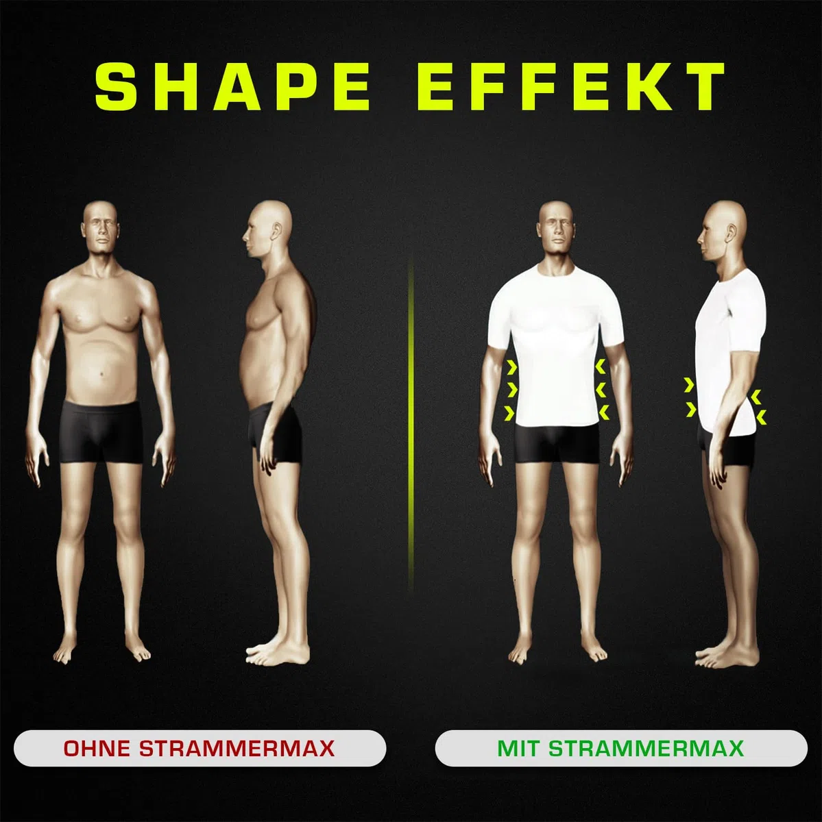 Strammer Max Compression T-Shirt | Herren | Deep V-Neck Ausschnitt | Kompressionsshirt | Shapewear, unterstützt die Haltung
