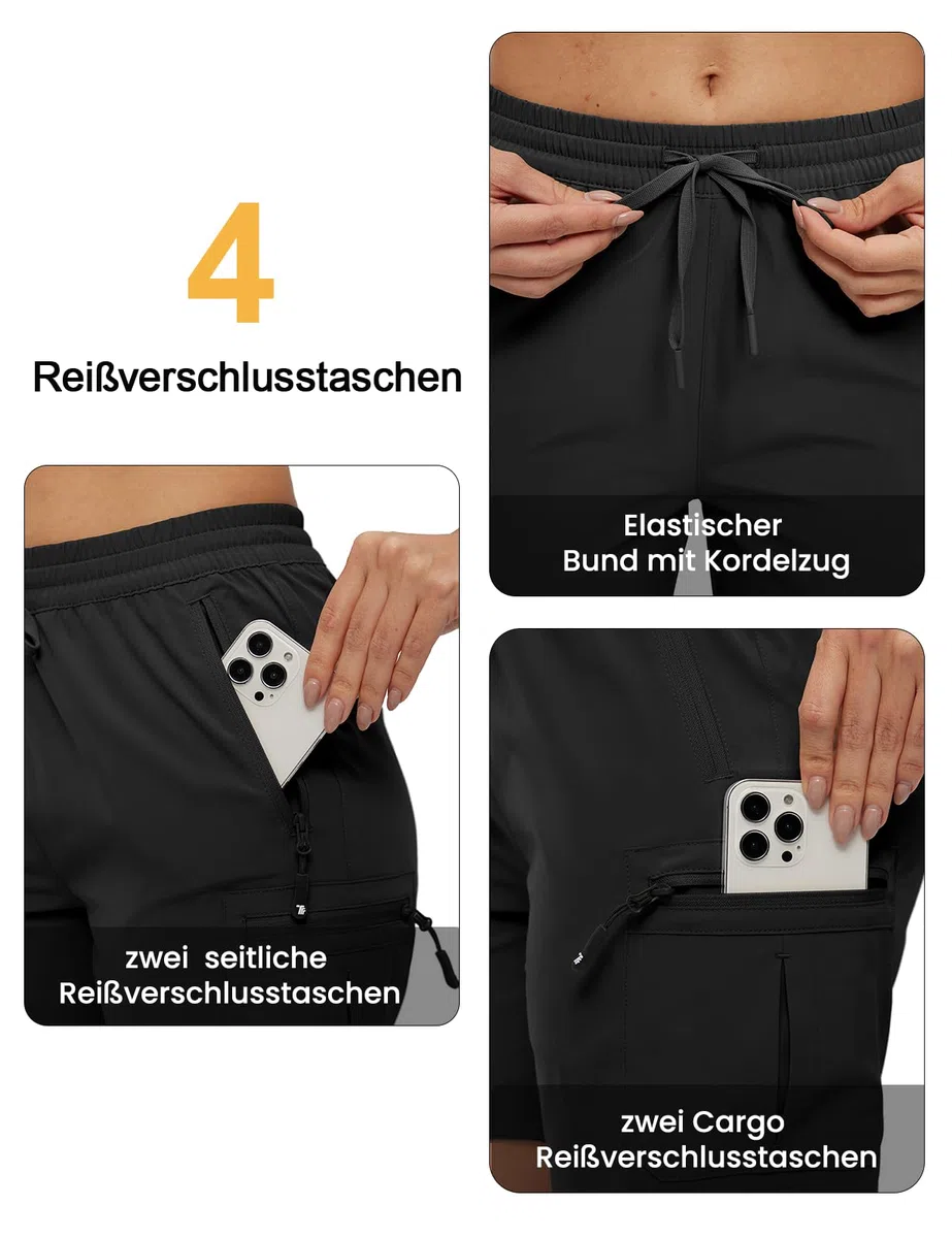 YSENTO Damen Wanderhose Kurz Sommer Leichte Cargohose Sporthose Arbeitshose Schnelltrocknend Atmungsaktiv Outdoor Shorts