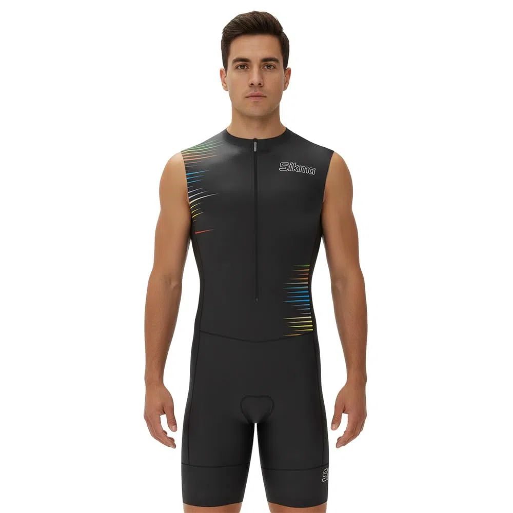 Herren Fahrrad-Skinsuit Gel gepolstert Einteiler Trisuit Bike Top kurzes Sublimiertes Design
