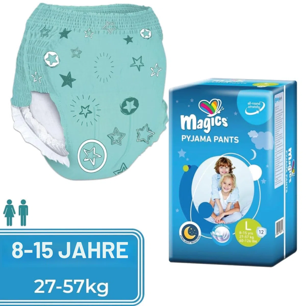 Magics Pyjama Pants - Nachthöschen Für Jungen 8-15 Jahre, Größe M (17-30 kg) und 8-15 Jahre, Größe L (27-57 kg) - Saugfähige Nachtwindeln Teen bei Bettnässen