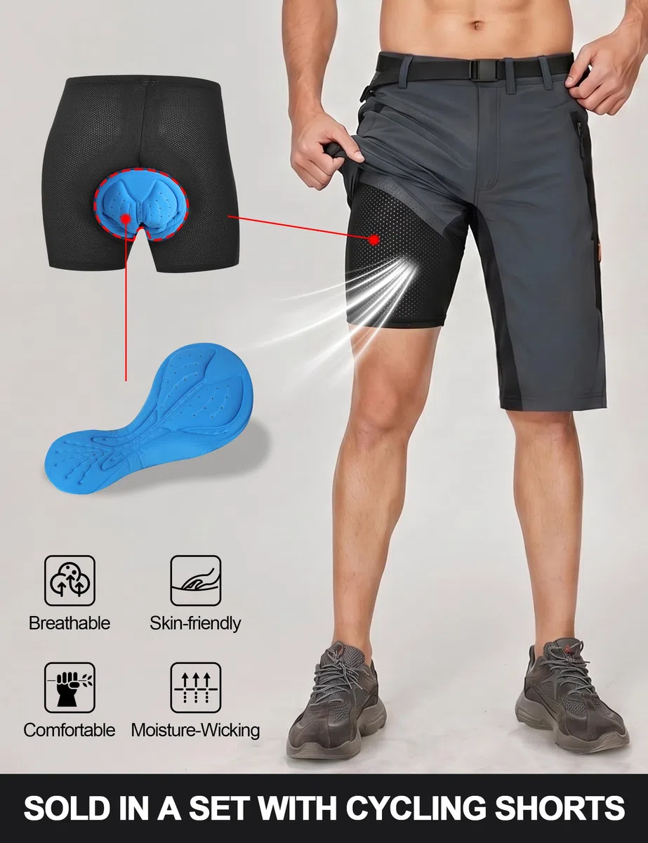 INBIKE MTB Shorts Mountainbike Hose Herren Wanderhose Sommer mit 3 Taschen Elastisch Schnelltrockned Atmungsaktiv Weich UV-Protect Radsport Outdoor CS106