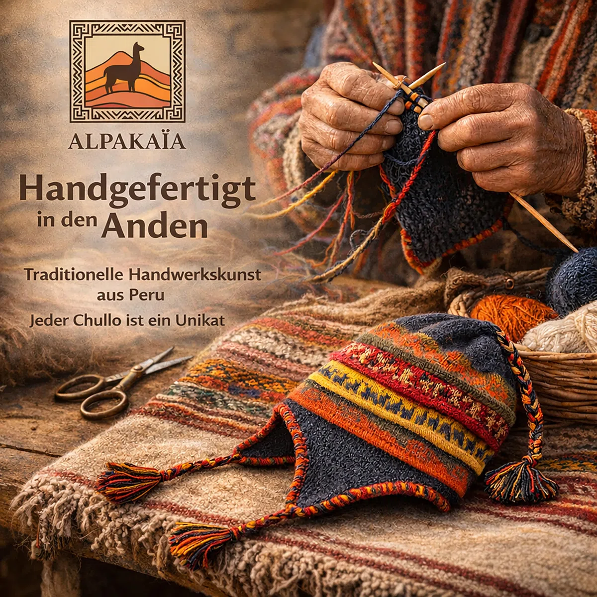 Alpaka Wollmütze Herren Damen – Warme Wintermütze aus Baby Alpaka – Handgemachte Ethno Strickmütze im Peru Stil mit Ohrenschutz für Outdoor, Ski, Reisen & kalte Wintertage – Weich & Atmungsaktiv