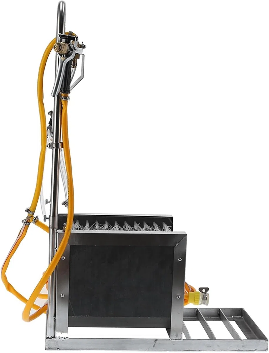 Edelstahl Stiefelwaschanlage mit Wasserspritzpistole, Dreiseitige harte Bürsten für automatische Reinigungsmaschine, entfernt Staub Schnee Schlamm für Bauernhof Ranch Veterinärgebrauch