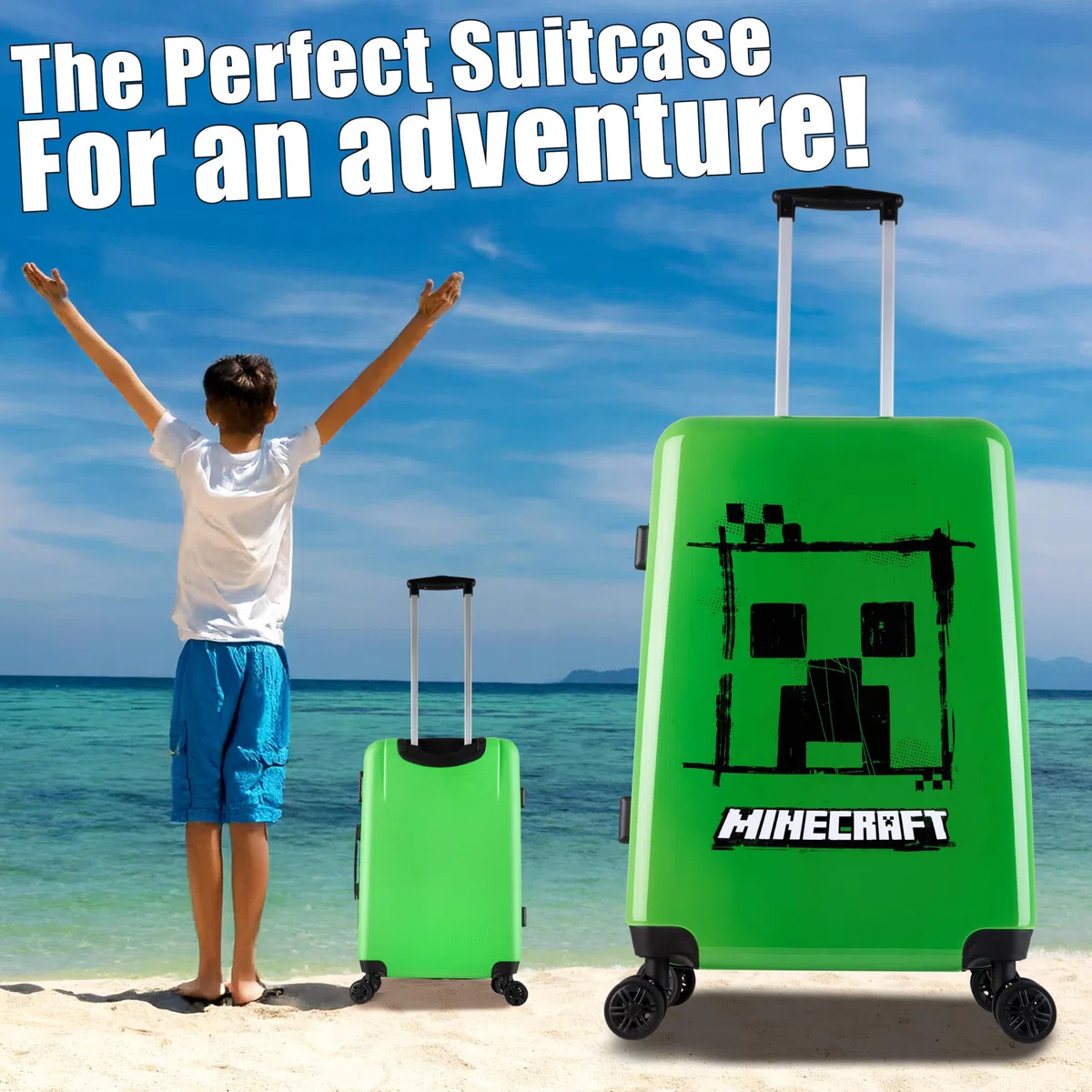 Minecraft Hartschalen Koffer Trolley Kinder Reisekoffer Leicht Reisetrolley 4 Rollen für Mädchen Jungen und Teenager