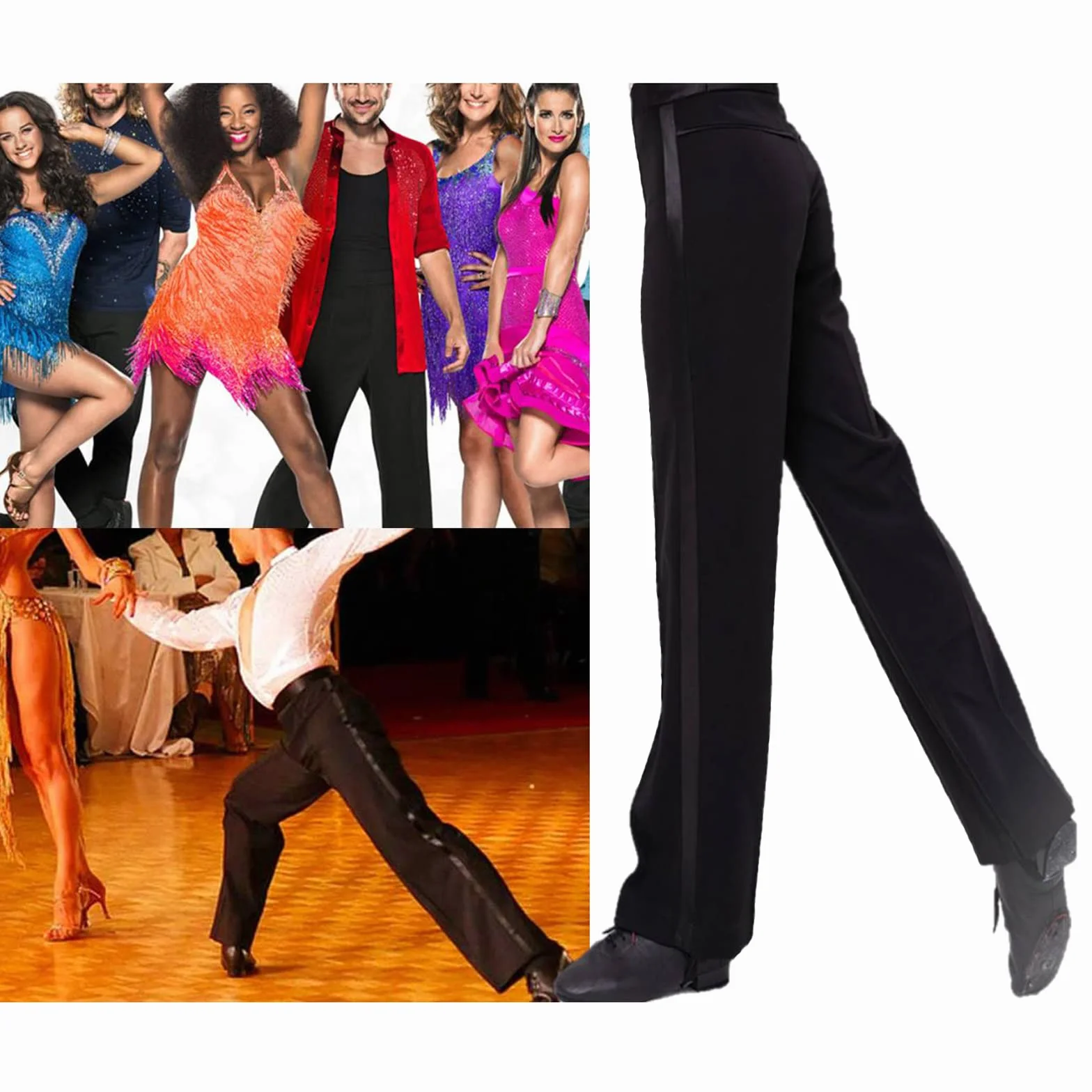 Herren schwarze elastische Taille Loose Fit Lounge Hose Latein Ballsaal Jazz Salsa Moderne Tanzhose
