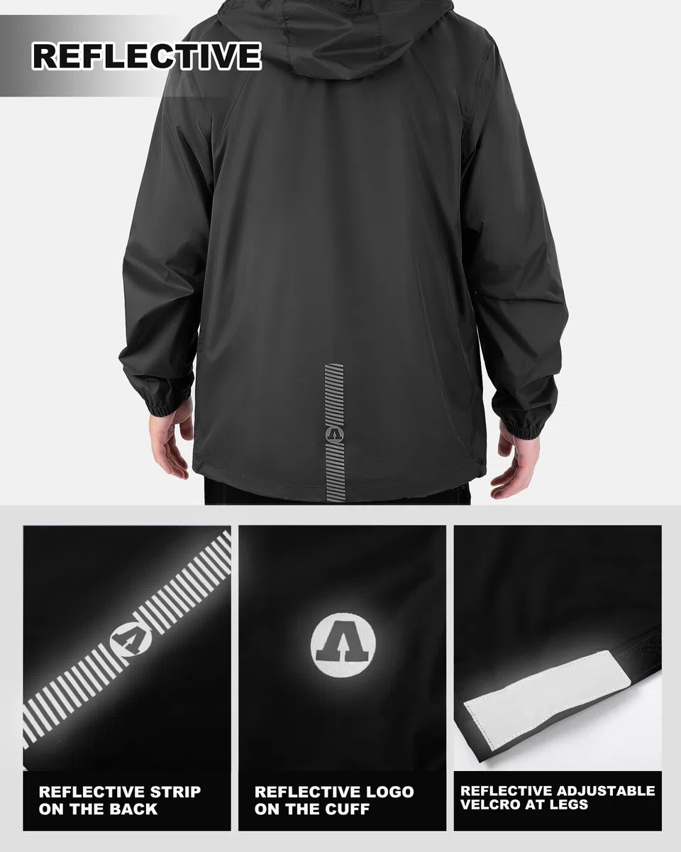 Herren & Damen Regenanzug Reflektierender Wasserdichte Packbare Regenjacke+Regenhose Outdoor Regenkleidung Winddichte Regenset Leichter Regenkombi für Radfahren