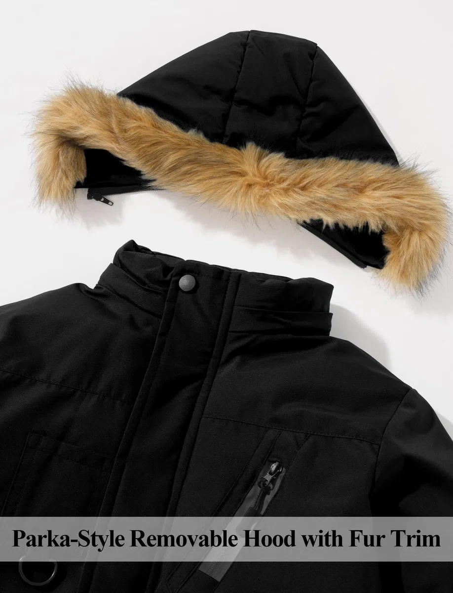 SEAUR Winter Parka Jungen Wintermantel Dick Kinder Winterjacke Warm Mantel Outdoor Jacke mit Abnehmbarer Kapuze 120-170CM, 5-14 Jahre