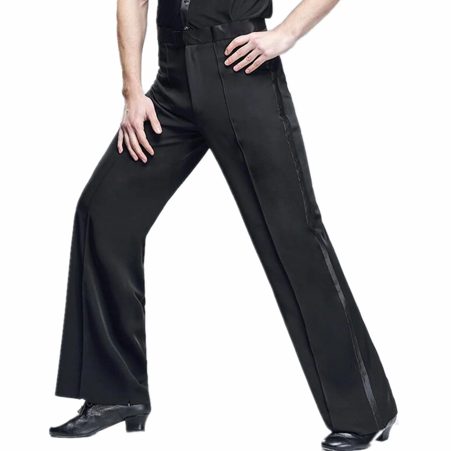 Herren schwarze elastische Taille Loose Fit Lounge Hose Latein Ballsaal Jazz Salsa Moderne Tanzhose