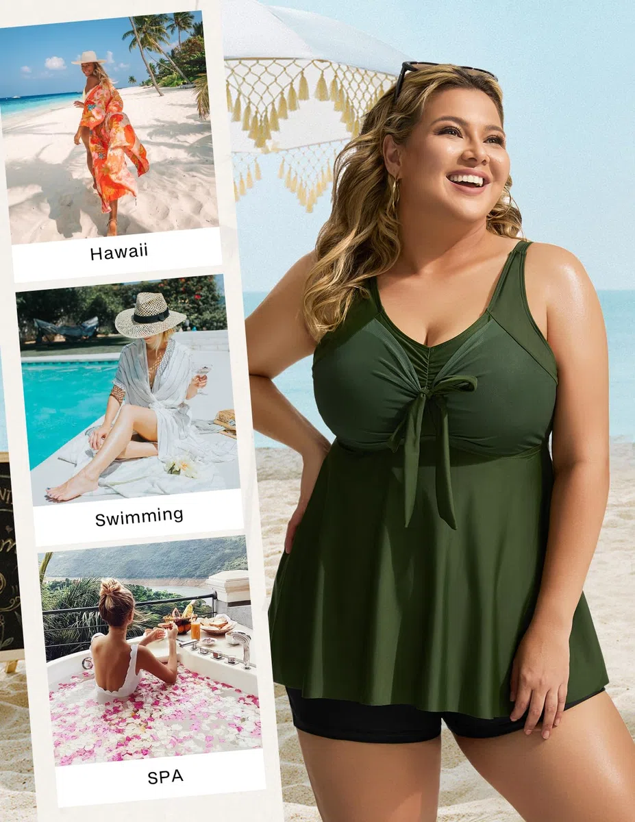 Hanna Nikole Damen Große Größen Tankini Set, Push Up Zweiteiler Badeanzug, Tummy Control Modest Bademode Oberteil mit Shorts