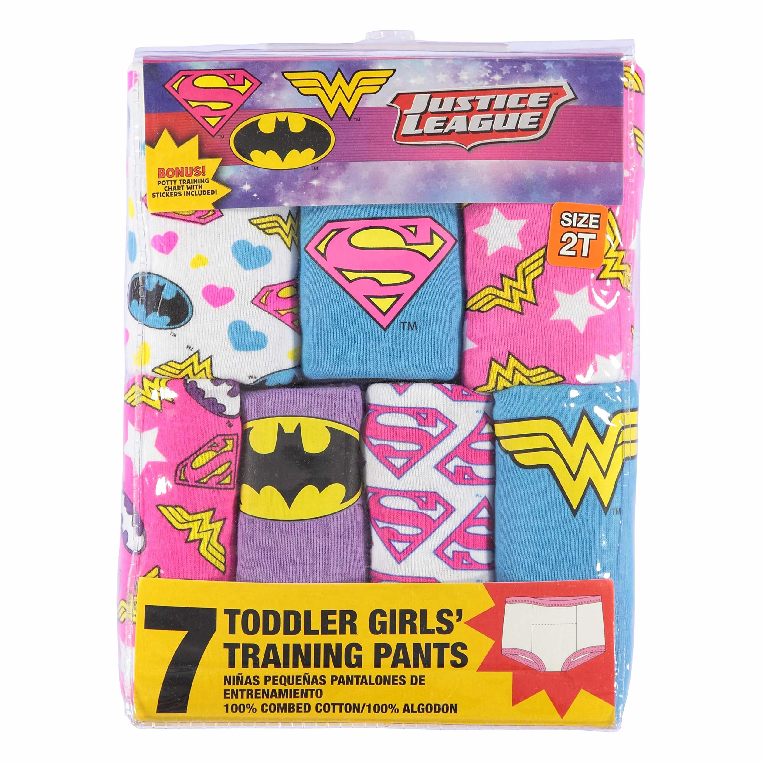 DC Comics Unisex Baby Toddler Potty Training Pants with Superman, Batman & Wonder Woman with Success Chart & Stickers