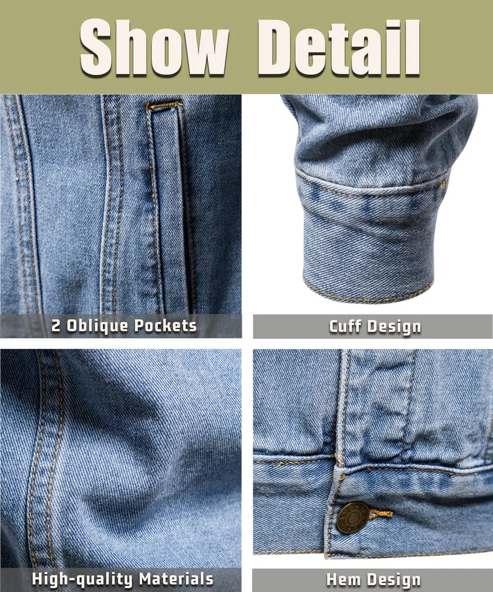 Herren Classics Jeansjacke Vintage Denim Trucker Jacket Gewaschener Cowboy Übergangsjacke Baumwolle Denim Jacke für Frühling und Herbst Western Motorrad Biker Jeans Mantel Outerwear