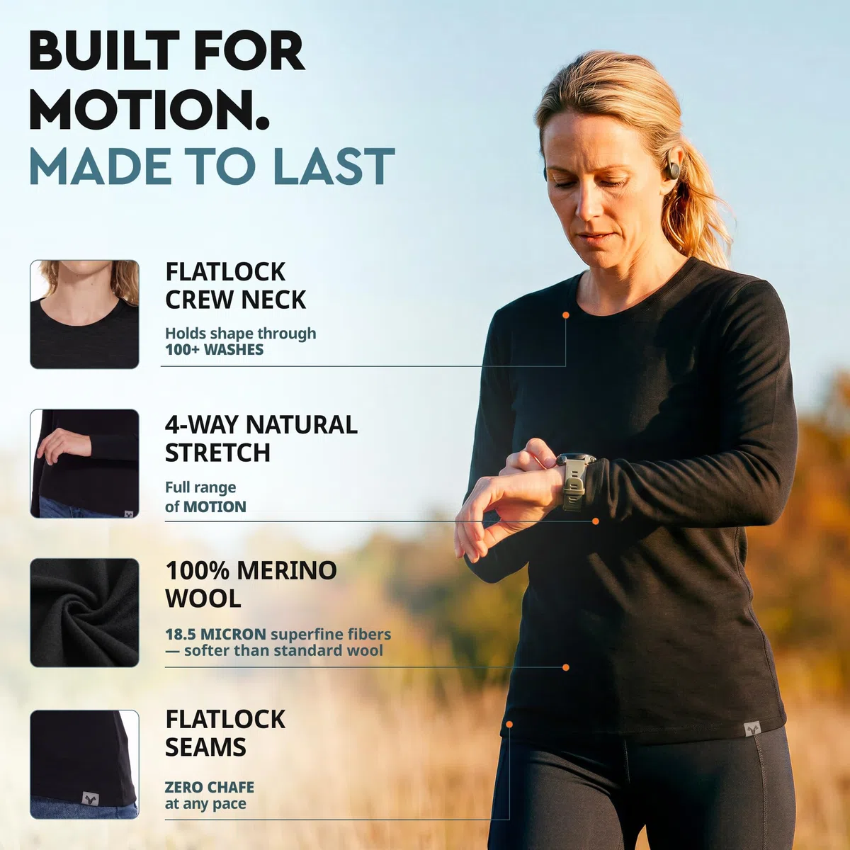 MERINNOVATION 100% Merinowolle Shirt for Damen Thermo Unterwäsche Langarm,Temperaturregulierend, Weich