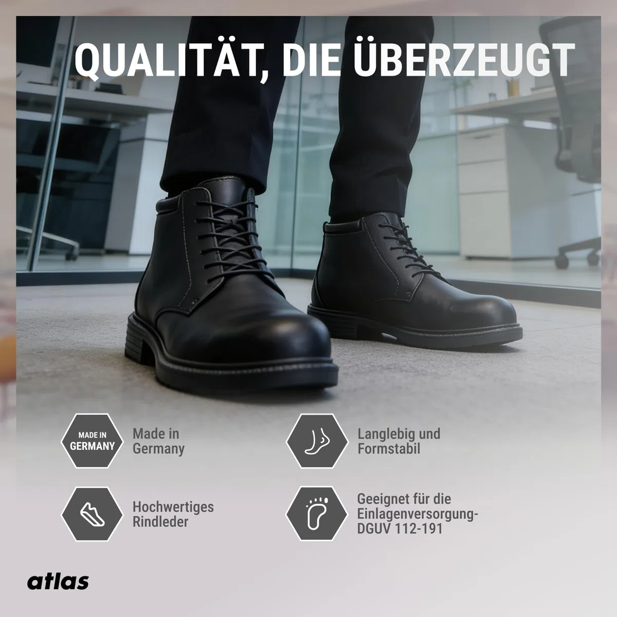 Atlas CX 545 S3 ESD Sicherheitsschuhe knöchelhoch, Business-Look mit Stahlkappe, durchtrittsicher, wasserabweisend, Weite 10, Größe 42