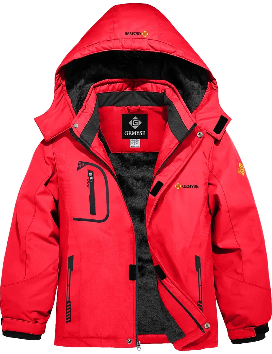 GEMYSE Jungen Skijacke Winter Wasserdicht Winddicht mit Kapuze Outdoor Regenjacke Fleecejacke
