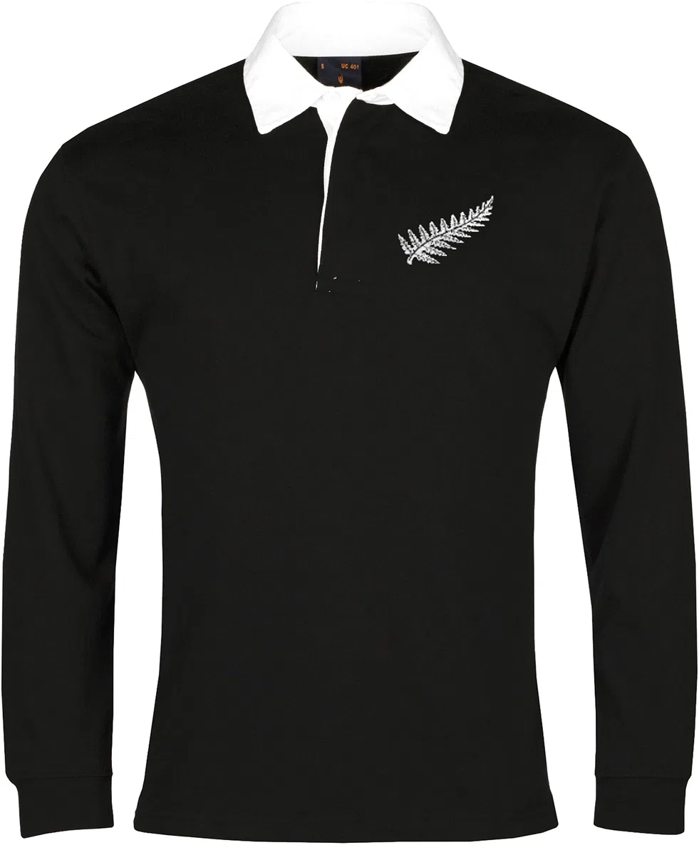 New Zealand Rugby-Shirt, langärmelig, besticktes Logo