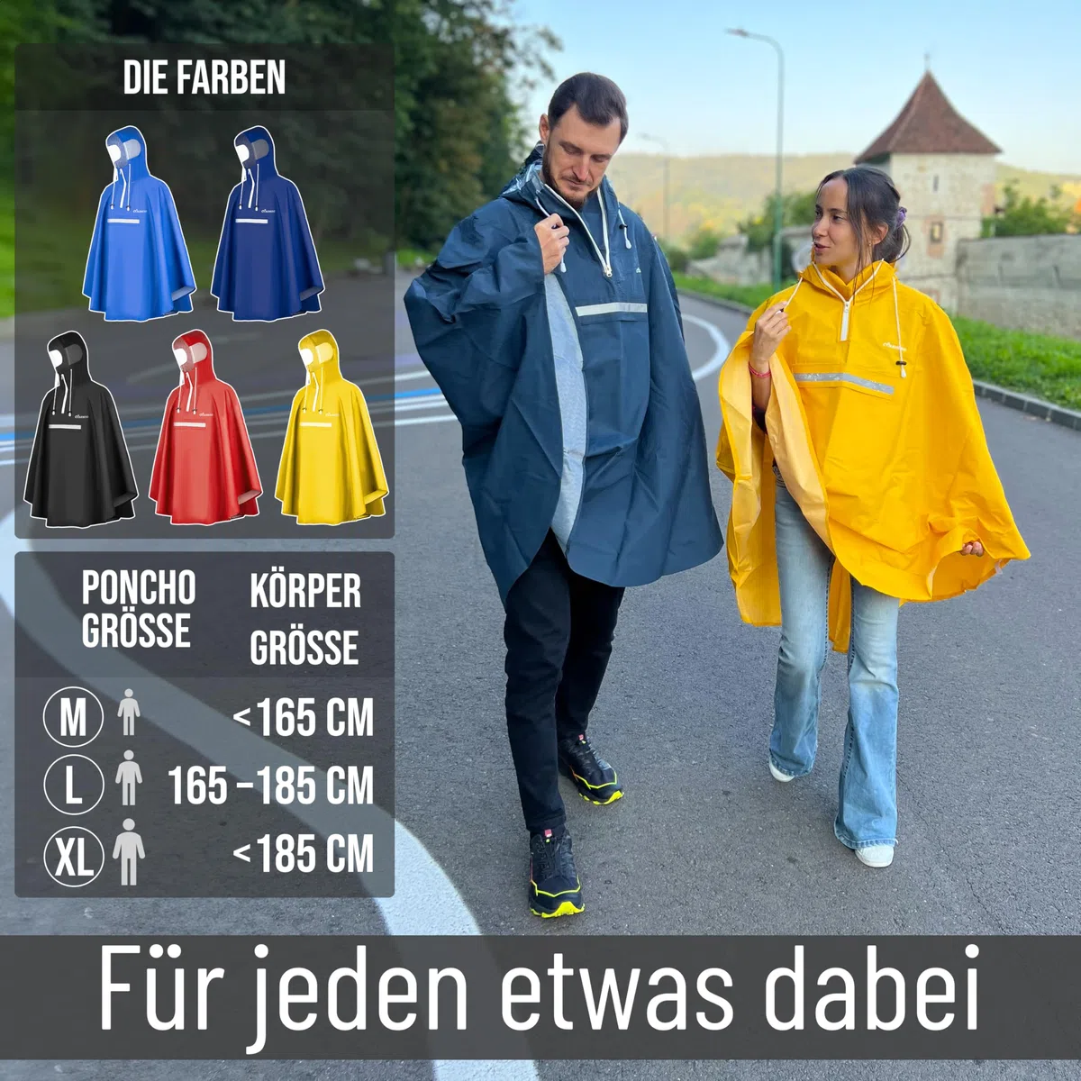 Regenponcho Fahrrad extra wasserdicht und robust - TEST SEHR GUT - Premium Regencape Fahrrad mit Reflektoren, Sichtfenster - Regenbekleidung als Regenponcho Herren und Damen - Regenjacke