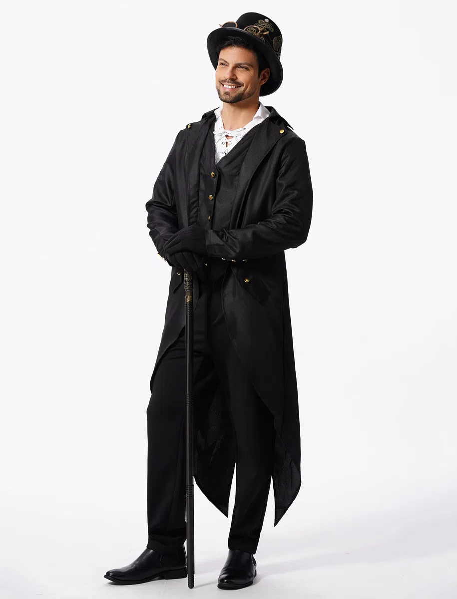 FYMNSI Herren Gothic Steampunk Frack Mantel Männer Mittelalter Viktorianischen Jacke Für Karneval Fasching Kostüm