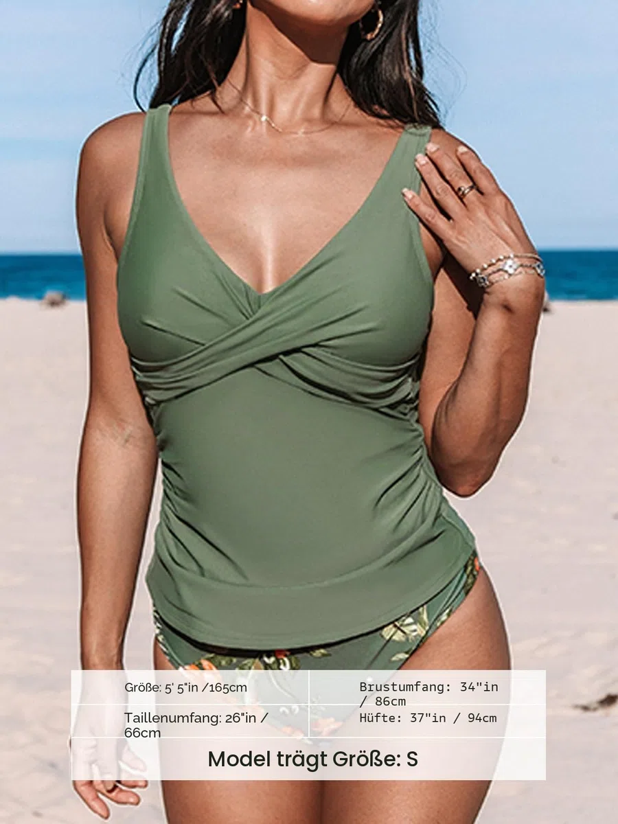 CUPSHE Damen Tankini Set V Ausschnitt Wickeloptik Crossover Tankini Mid Waist Bauchweg Raffung Bademode Zweiteiliger Badeanzug Swimsuit