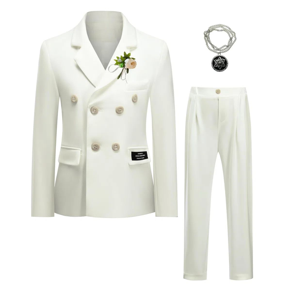 Sliktaa Jungen Anzug Set 4 Teilig Festlich Hochzeit Outfit Gentleman Kinder Zweireihiger Blazer Hosen Party Taufe